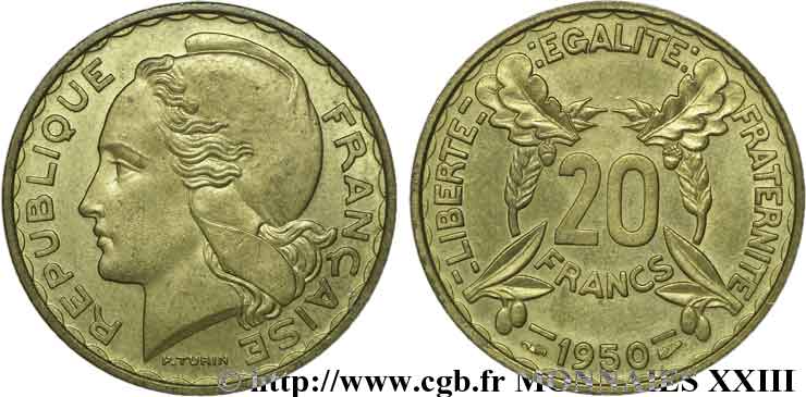 Pré-série sans le mot ESSAI du concours de 20 francs par Turin 1950 Paris Maz.cf. 2765 (essai) VZ 