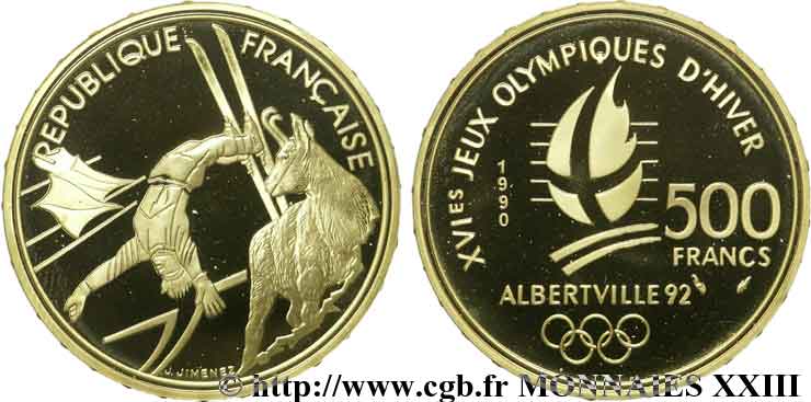500 francs or Albertville, ski acrobatique-chamois 1990 Paris F.1804 1 FDC 