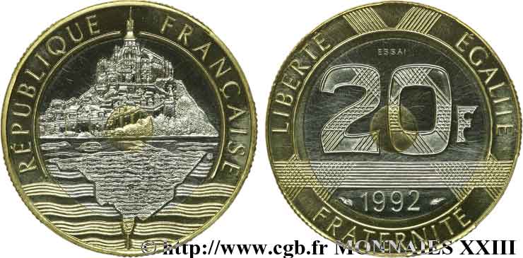 Essai 20 francs Mont Saint-Michel 1992 Pessac F.403/1 SC 