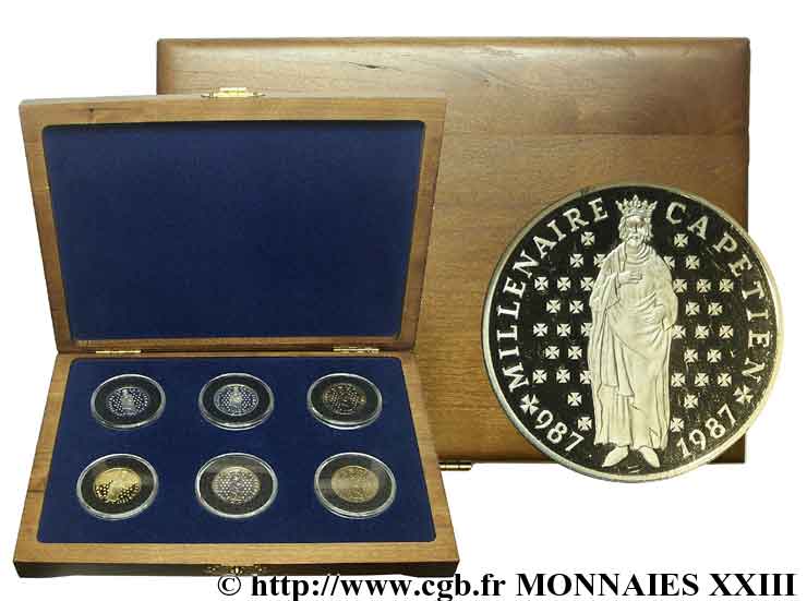 Coffret privé des six 10 francs Millénaire capétien, type courant et commémoratives BE et BU 1987 Pessac F.371/1 MS 