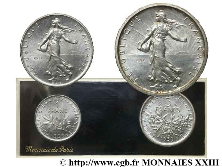 Boîte d essais de 1 et 5 francs Semeuse 1959 Paris F.226/3 MS 