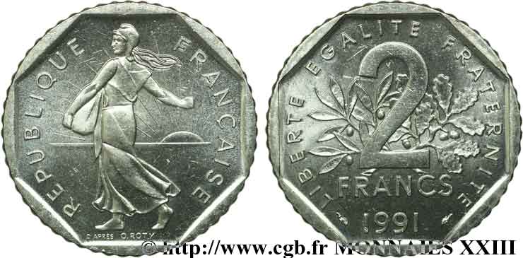 2 francs Semeuse, nickel, frappe monnaie 1991 Pessac F.272/15 SC 