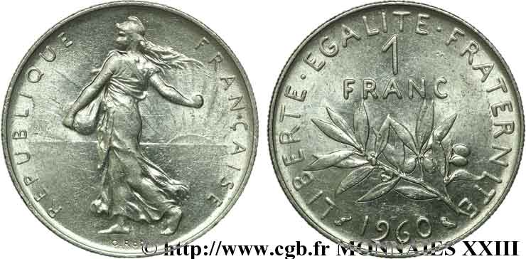 1 franc Semeuse, nickel, avec le gros 0 1960 Paris F.226/5 AU 