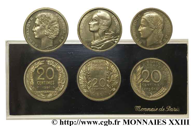 Boîte de 3 essais de 20 centimes 1961, Dieudonné, Lagriffoul et Robert 1961 Paris  FDC 