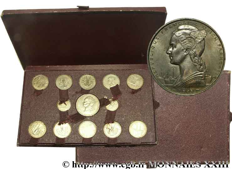 FRENCH UNION - FOURTH REPUBLIC Boîte de 23 essais Union Française pour les colonies en bronze-nickel 1948 et 1949 Monnaie de Paris MS 