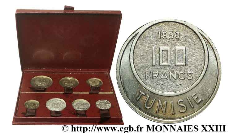 FRENCH UNION - FOURTH REPUBLIC Boîte de 7 essais des colonies françaises 1950-1951 Monnaie de Paris MS 