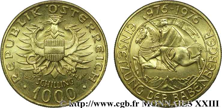AUTRICHE - RÉPUBLIQUE 1000 schillings or, millénaire de l Autriche 1976 Vienne MS 