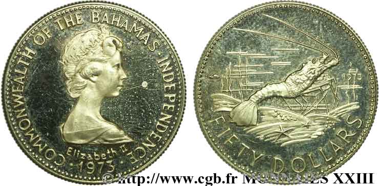 BAHAMAS - ELISABETH II 50 dollars or 1973 Paris MS 