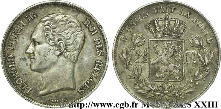 BELGIUM - KINGDOM OF BELGIUM - LEOPOLD I 2 1/2 francs 2e type, petite tête nue 1849 Bruxelles XF 
