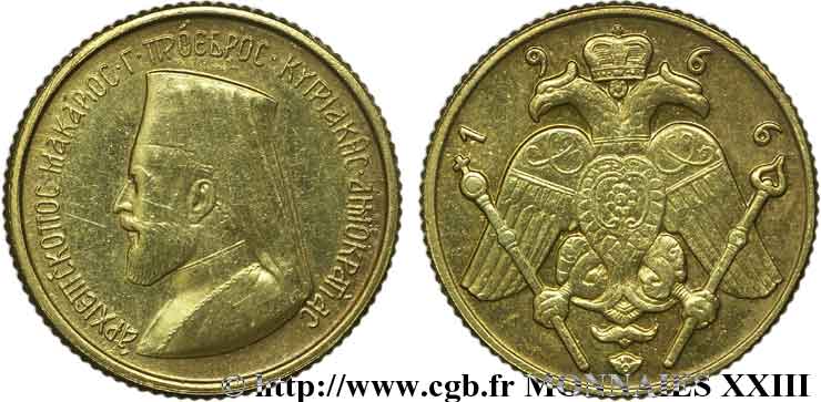 INDEPENDENT CYPRUS - MAKARIOS III Demi-souverain or 1966 Paris XF 