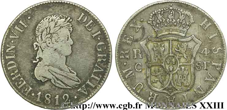 SPAGNA - REGNO DI SPAGNA - FERDINANDO VII 4 reales 1812 Catalogne, Palma de Mallorque VF 