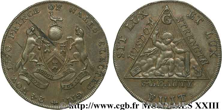 GREAT BRITAIN - GEORGE III Demi-penny token franc-maçonnique du Middlesex pour l’élévation du Prince de Galles au titre de Grand-Maître AU