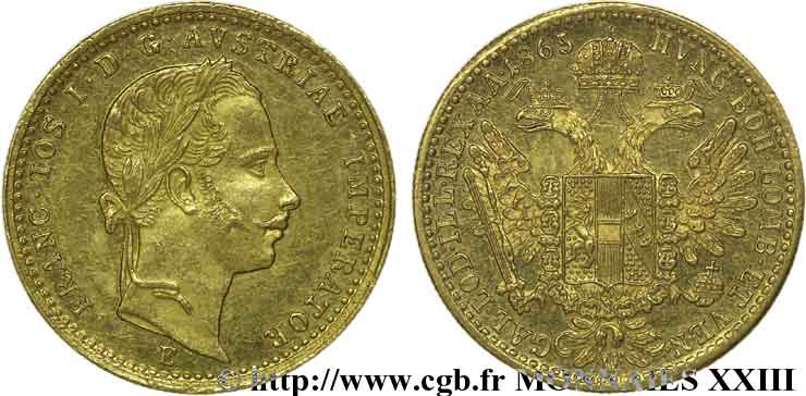 UNGHARIA - REGNO DE UNGHARIA - FRANCESCO GIUSEPPE I 1 ducat en or 1865 Carlsbourg AU 