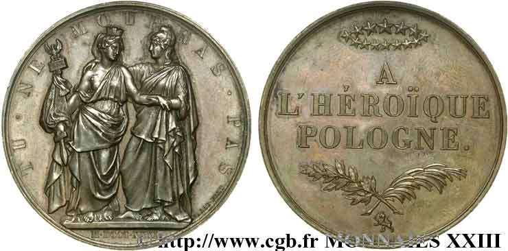 POLAND - UPRISING Médaille en bronze, soutien aux Polonais 1831 (chiffres romains) Monnaie de Paris AU 