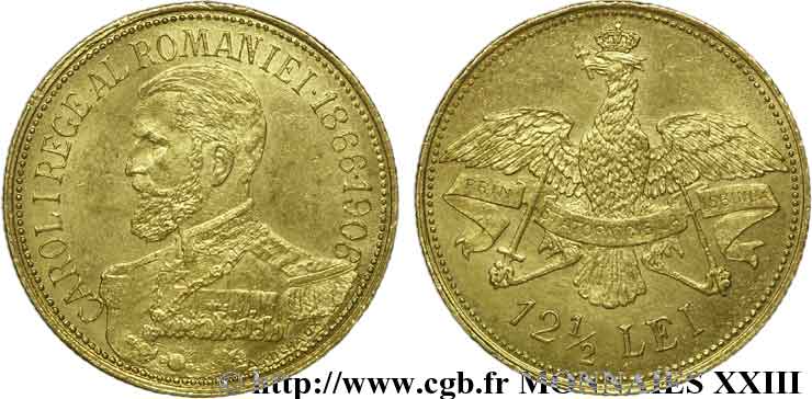 ROMANIA - CHARLES I 12 1/2 lei, quarantième anniversaire du règne 1906  EBC 