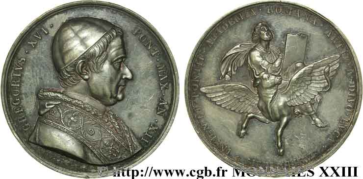 VATICAN - GREGORY XVI Médaille Ar 43, Académie de Saint-Luc An XII Rome AU 