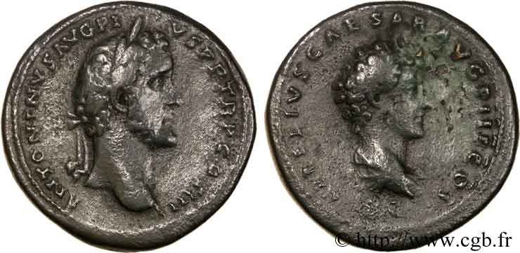 ANTONINUS PIUS and MARCUS AURELIUS CAESAR Sesterce, (GB, Æ 34) XF