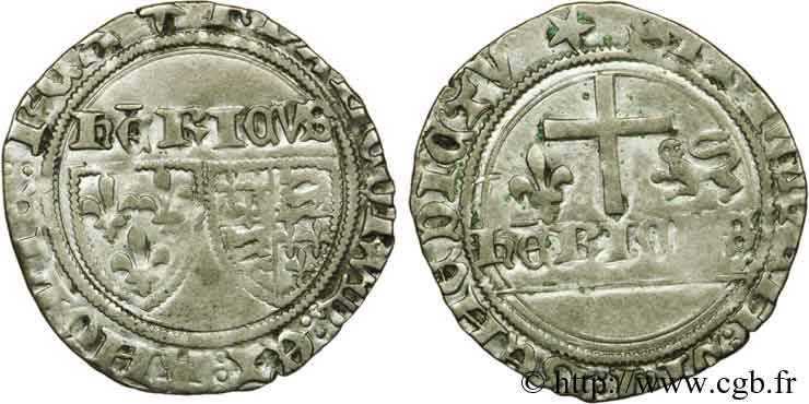 HENRY VI DE LANCASTRE - ROI DE FRANCE (1422-1453) - ROI D ANGLETERRE (1422-1461) et (1470-1471) Blanc aux écus 23/11/1423 Nevers TB+