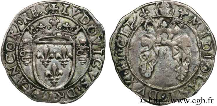 ITALIE - DUCHÉ DE MILAN - LOUIS XII Bissone ou gros royal de 3 sous c. 1500-1512 Milan TTB/TB+