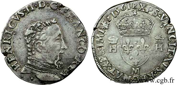 CHARLES IX. COINAGE AT THE NAME OF HENRY II Teston à la tête nue, 5e type 1561 Toulouse AU