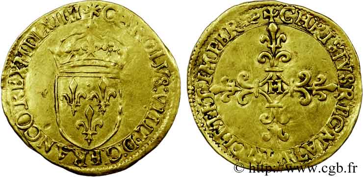 CHARLES IX Écu d or au soleil, 1er type 1564 (MDLXIIII) La Rochelle TTB
