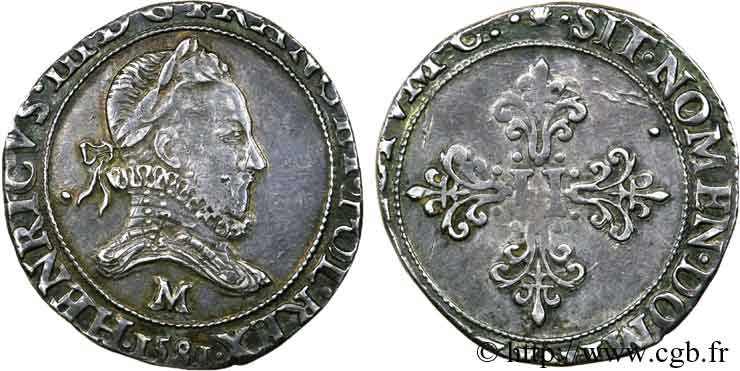 HENRY III Franc au col fraisé 1581 Toulouse XF