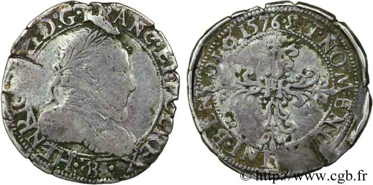 HENRI III Demi-franc au col plat 1576 Rouen TB+