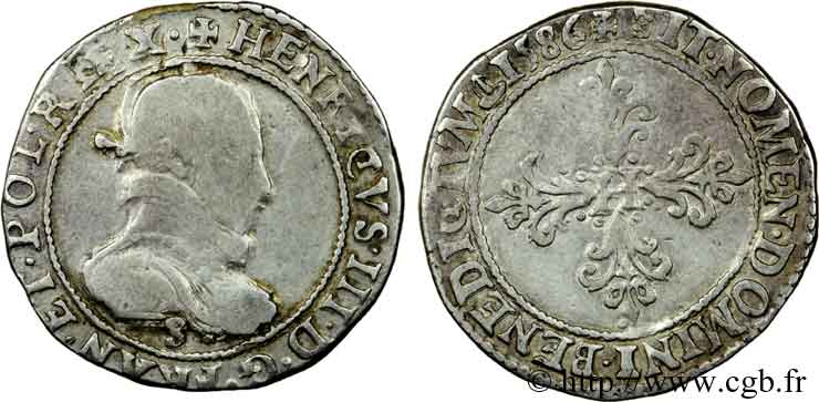 HENRI III Demi-franc au col plat 1586 Troyes TB/TB+