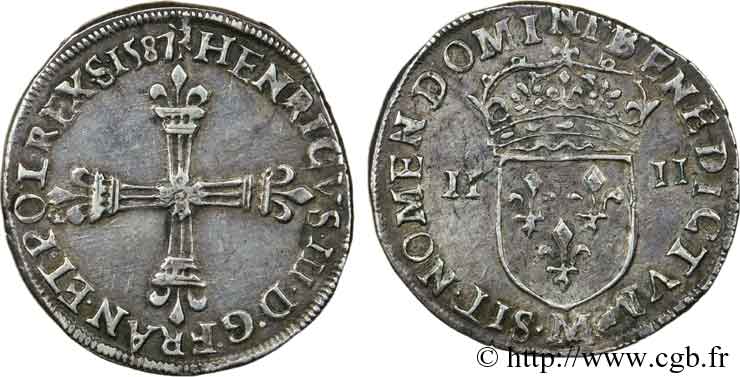 HENRI III Quart d écu, croix de face 1587 Toulouse TTB+