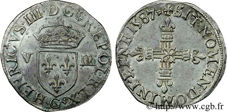 HENRY III Huitième d écu, écu de face 1587 Poitiers fVZ