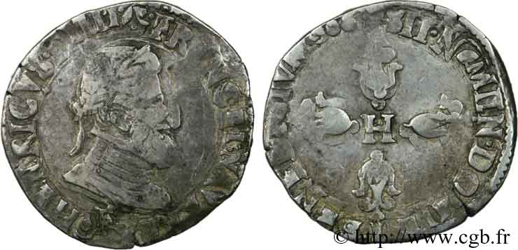 HENRI IV LE GRAND Demi-franc, 2e type d Angers et Tours 1606 Angers TB