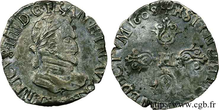HENRI IV LE GRAND Demi-franc, type de Limoges 1608 Limoges TTB/TB+