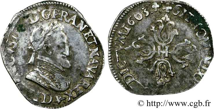 HENRI IV LE GRAND Demi-franc, type de Lyon 1603 Lyon TTB/TB+