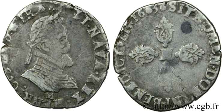 HENRI IV LE GRAND Demi-franc, type de Toulouse 1603 Toulouse TB