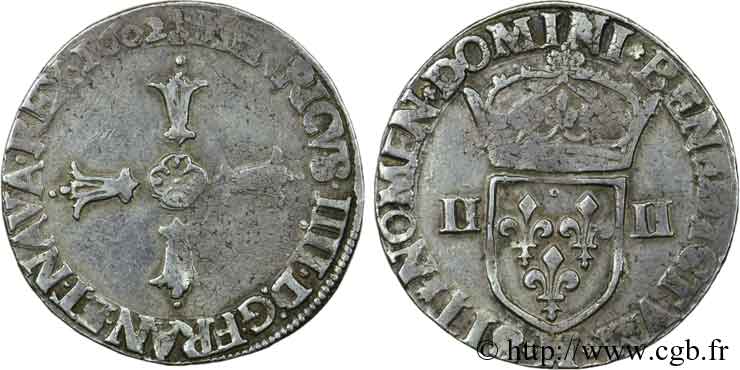 HENRY IV Quart d écu, croix feuillue de face, monnaie hybride 1602 La Rochelle q.BB/BB