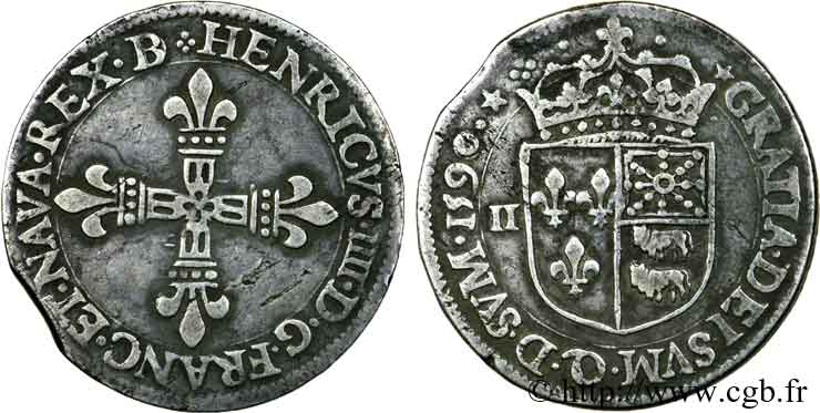 HENRY IV Quart d écu de Béarn 1590 Pau XF