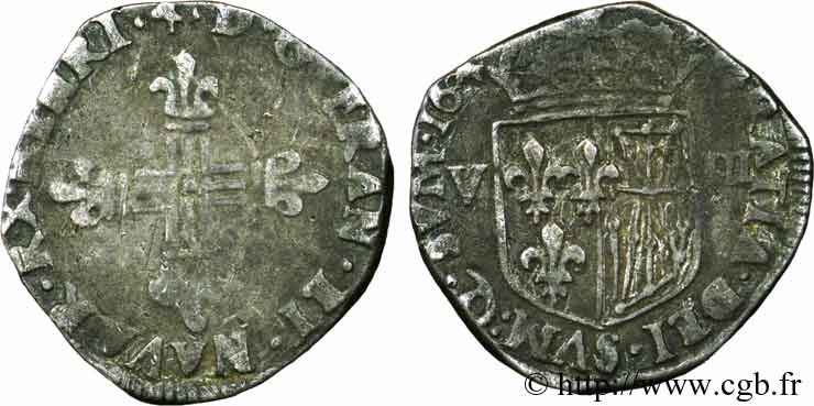 HENRI IV LE GRAND Huitième d écu de Navarre 1604 Saint-Palais TB+/TTB
