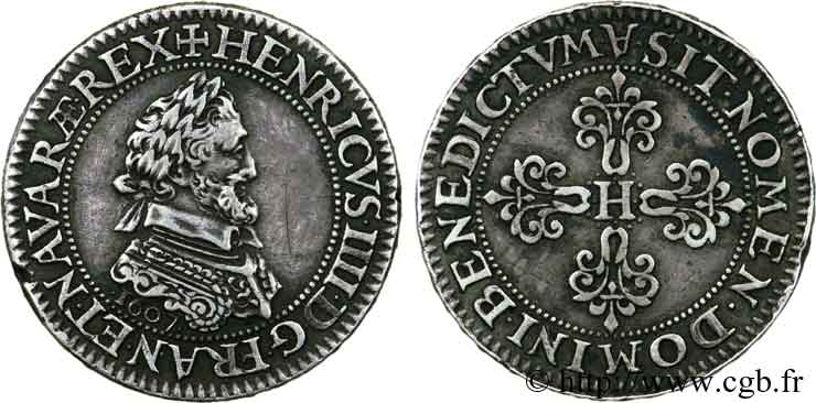 HENRI IV LE GRAND Piéfort d’argent de poids quadruple du quart de franc 1607 Paris, Moulin du Louvre SUP