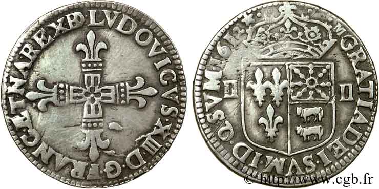 LOUIS XIII  Quart d écu de Béarn 1612 Pau XF