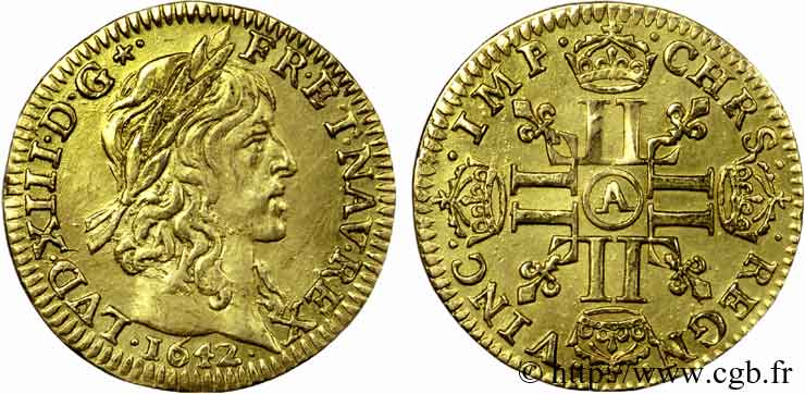 LOUIS XIII LE JUSTE Demi-louis d&nbsp;or aux huit L (effigie de Jean Warin) 1642 Paris, Monnaie du Louvre TTB+