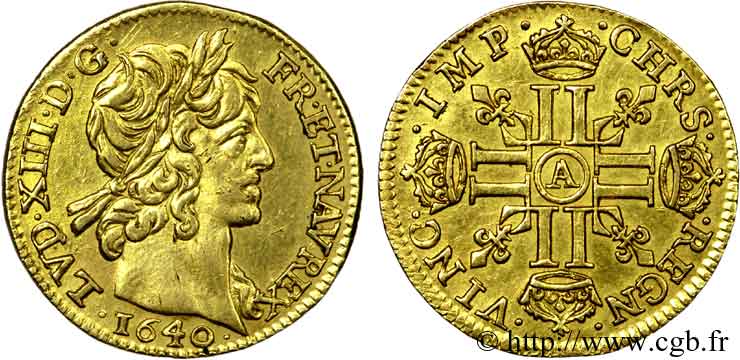 LOUIS XIII LE JUSTE Demi-louis d or à la mèche courte 1640 Paris, Monnaie du Louvre TTB+/SUP