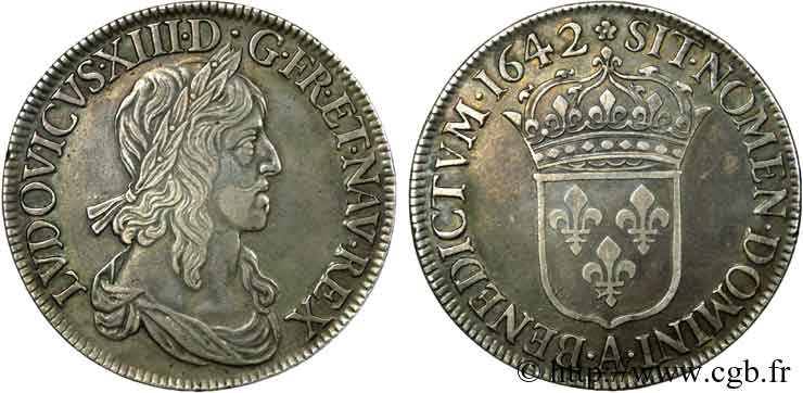 LOUIS XIII LE JUSTE Écu, buste drapé (1er buste de Jean Warin) 1642 Paris, Monnaie de Matignon TTB