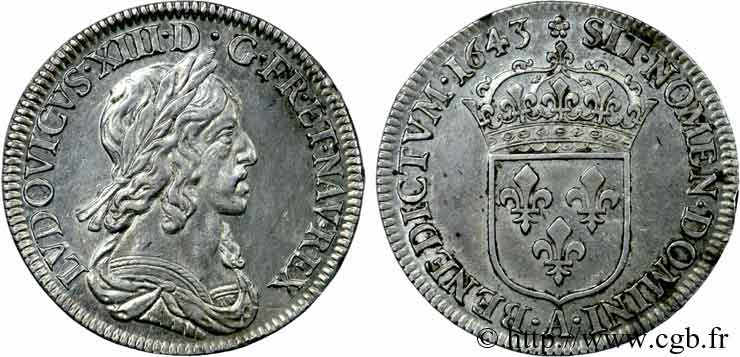 LOUIS XIII  Quart d écu, buste drapé et cuirassé (2e buste de Jean Warin) 1643 Paris, Monnaie de Matignon EBC