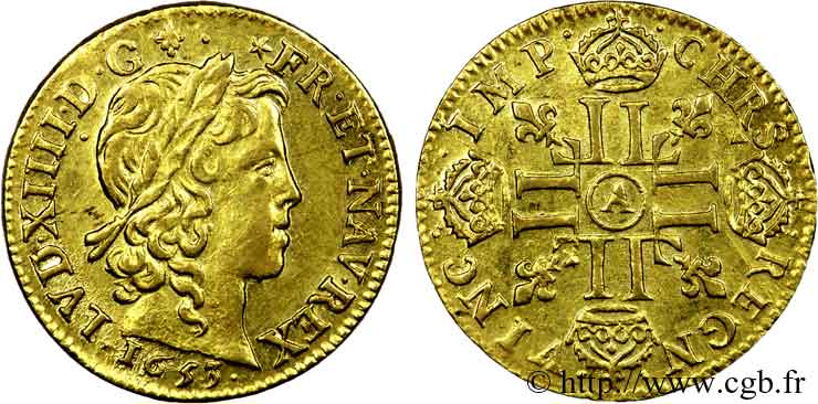 LOUIS XIV LE GRAND OU LE ROI SOLEIL Louis d’or aux huit L, portrait à la mèche longue 1653 Paris TTB+