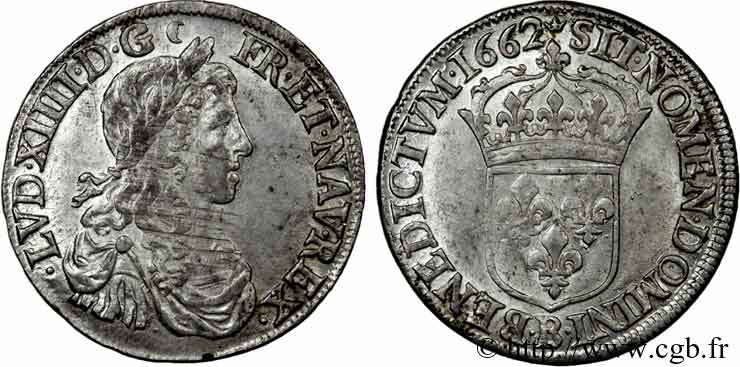 LOUIS XIV &nbsp;THE SUN KING&nbsp; Demi-écu au buste juvénile, au grand buste drapé 1662 Rouen AU