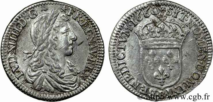 LOUIS XIV  THE SUN KING  Douzième d écu au buste juvénile, 1er type 1660 Rouen AU