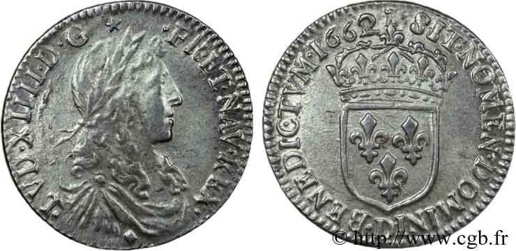 LOUIS XIV  THE SUN KING  Douzième d écu au buste juvénile, 1er type 1662 Lyon AU/AU