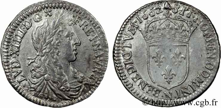 LOUIS XIV LE GRAND OU LE ROI SOLEIL Douzième d écu au buste juvénile, 1er type 1662 Montpellier SUP