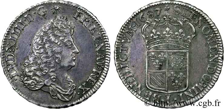 LOUIS XIV LE GRAND OU LE ROI SOLEIL Demi-écu de Flandre 1687 Lille TTB+