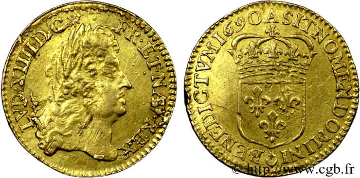 LOUIS XIV LE GRAND OU LE ROI SOLEIL Demi-louis d or à l écu 1690 Paris TTB